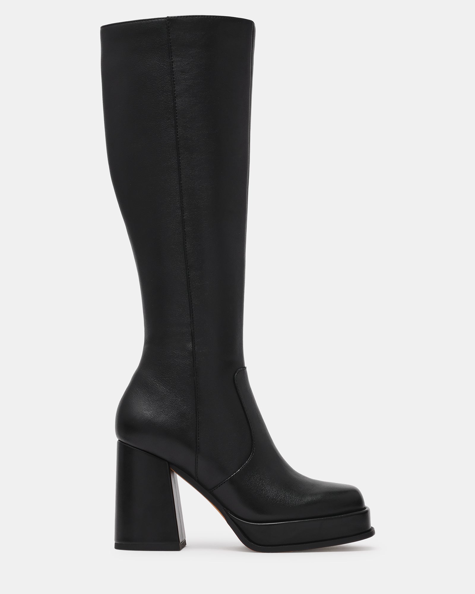 ODELIA Black Leather Square-Toe Knee-High Platform Women's Boot | Steve Madden