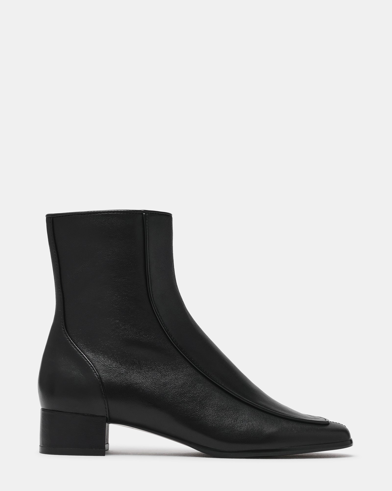 PAULIE Black Leather Square-Toe Block Heel Women's Ankle Boot | Steve Madden