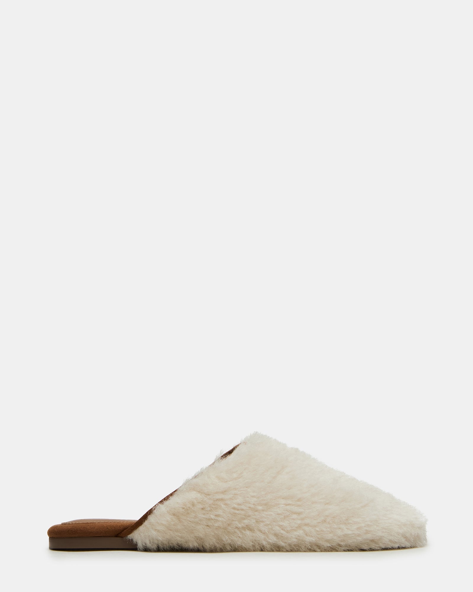 PEARSON Faux Fur Cream Rounded-Toe Slip-On Women's Flat | Steve Madden