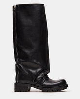 PENNY Black Leather Slouchy Fold-Over Knee-High Women's Boot | Steve Madden