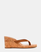 PLAYING Cork Tan Leather Thong Wedge Women's Sandal | Steve Madden