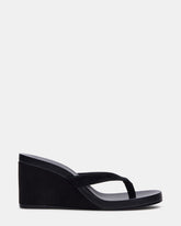 PLAYING Black Suede Thong Wedge Women's Sandal | Steve Madden