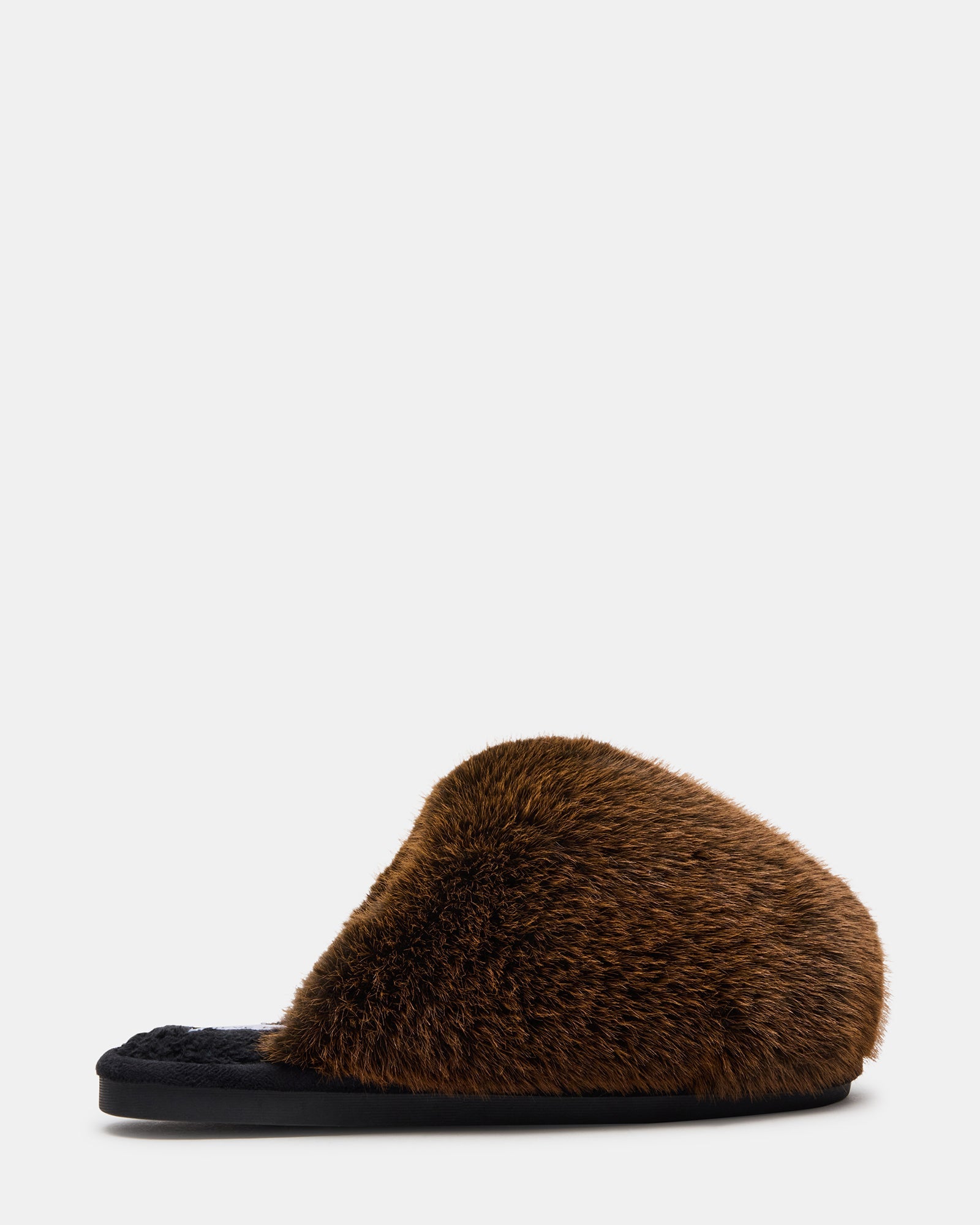 POOF Brown Slip-On Faux Fur Mule Women's Flat | Steve Madden
