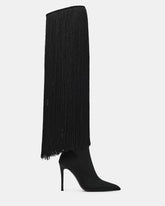 PROVOQUE Black Fringe Over-The-Knee Pointed-Toe Women's Stiletto Boot | Steve Madden