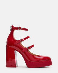 QUAD Red Patent Strappy Platform Mary Janes | Women's Heels | Steve Madden