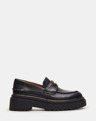 RAFTUS Black Leather Platform Lug Women's Loafer | Steve Madden