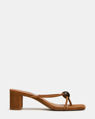 RAQUELLE Chestnut Suede Strappy Bead Thong Women's Block Heel | Steve Madden
