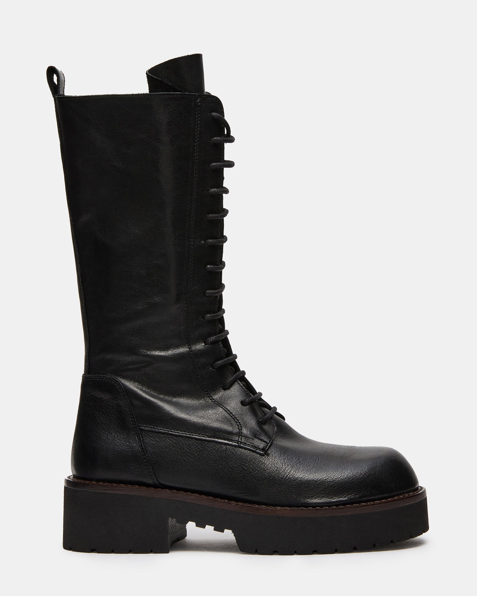 REXX Black Leather Lace-Up Lug Platform Women's Boot | Steve Madden