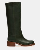 RIGGS Dark Green Leather Square-Toe Women's Boot | Steve Madden