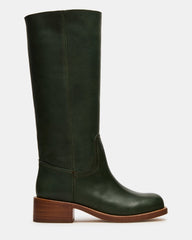RIGGS Dark Green Leather Square-Toe Women's Boot | Steve Madden
