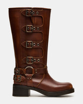 ROCKY Cognac Distressed Wide Calf Knee-High Moto Women's Boot | Steve Madden