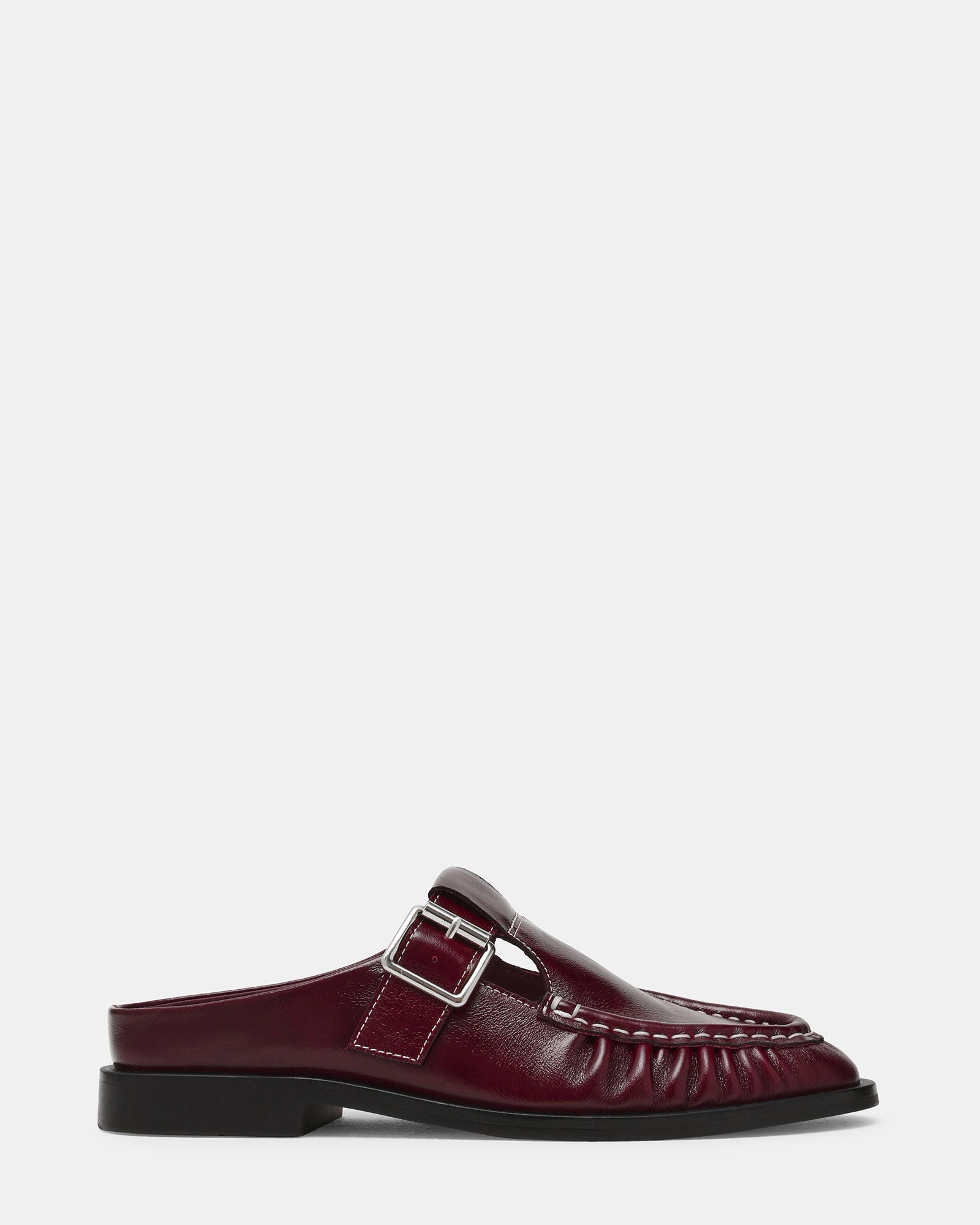 RONA Dark Cherry Leather Mule Slip-On Buckles Women's Loafer | Steve Madden