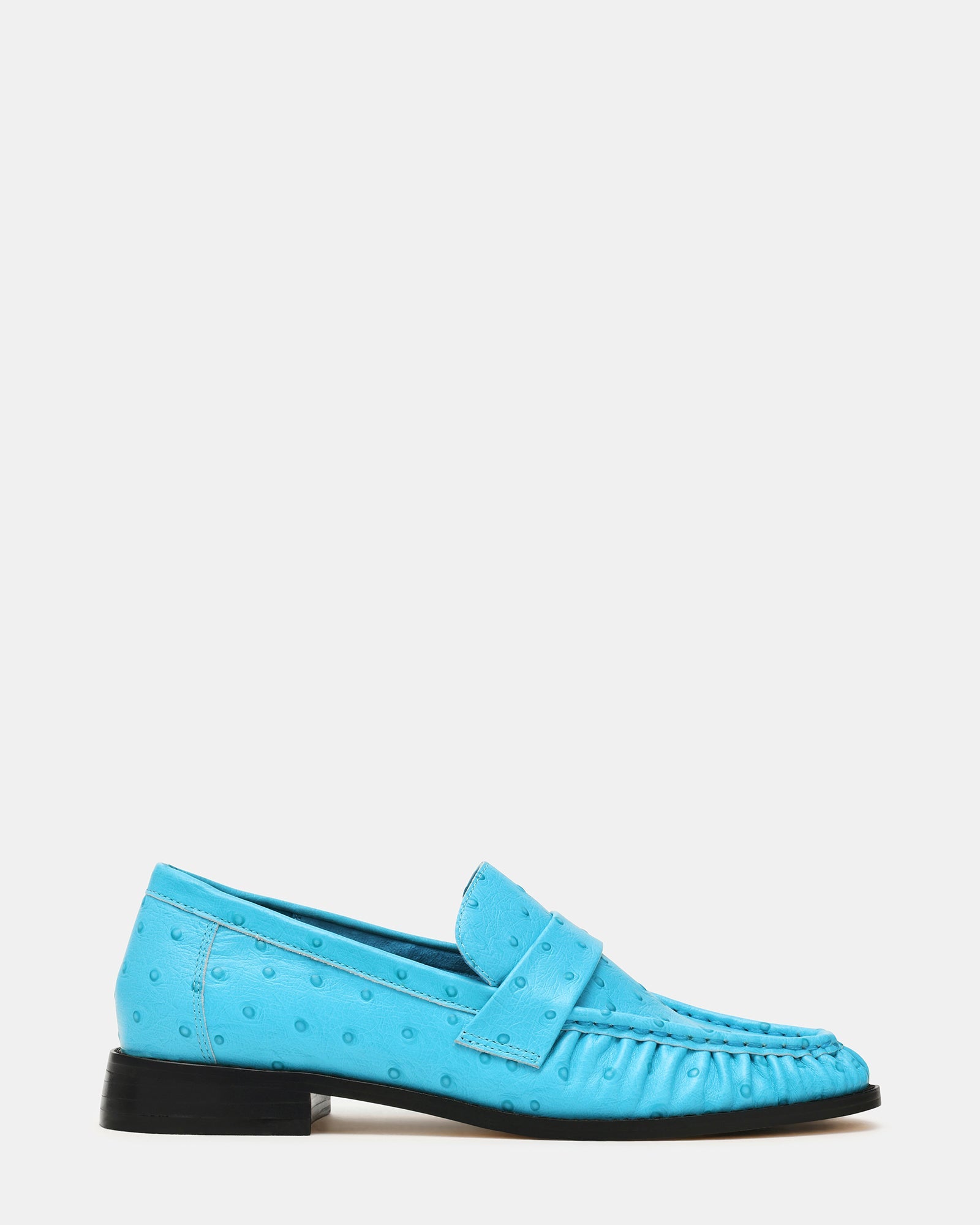 RONIE Ostrich Turquoise Leather Scrunched Women's Loafer | Steve Madden