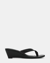 DRAZER Black Leather Thong Wedge Women's Sandal | Steve Madden