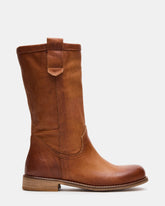 RUBEN Cognac Leather Rounded Toe Women's Boot | Steve Madden