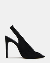 SASHA Black Suede Peep-Toe Stiletto PVC Strap Women's Heel | Steve Madden