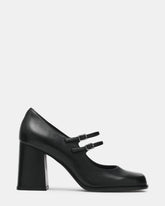 SIGGY Black Leather Mary Jane Ballet Women's Block Heel | Steve Madden