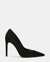 SILVANA Black Nubuck Pointed-Toe Pump Stiletto PVC Strap Women's Heel | Steve Madden
