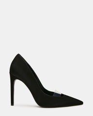 SILVANA Black Nubuck Pointed-Toe Pump Stiletto PVC Strap Women's Heel | Steve Madden
