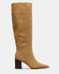 SKYLINE Taupe Suede Knee-High Pointed Toe Women's Boot | Steve Madden