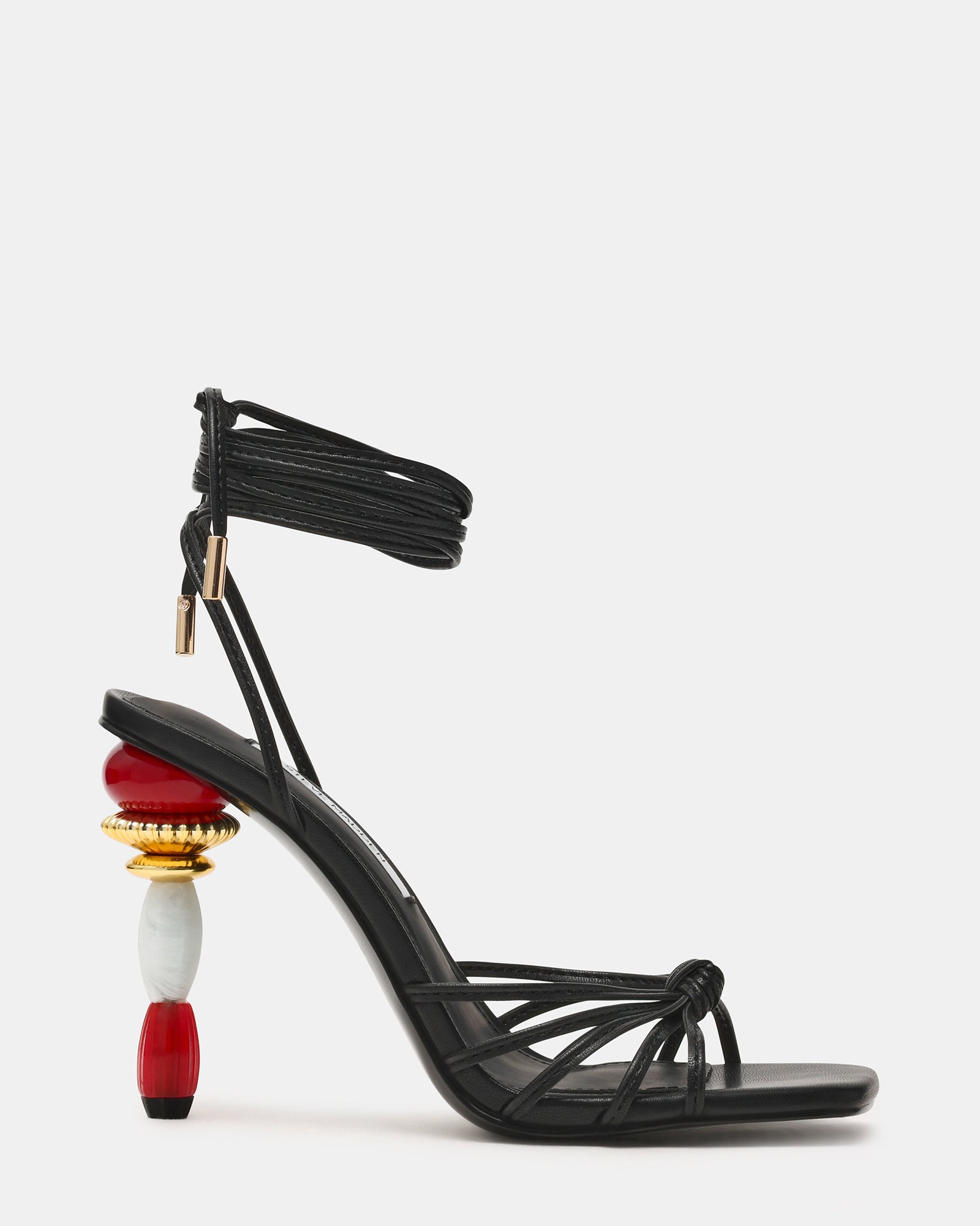 SOLENA Black Strappy Leg-Tie Square-Toe Women's Sculptured Heel | Steve Madden