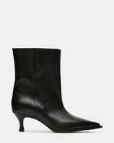 STARLA Black Leather Pointed-Toe Kitten Heel Women's Ankle Boot | Steve Madden