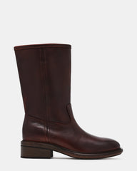 STRAY Brown Leather Round-Toe Women's Boot | Steve Madden