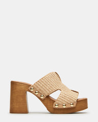 SUNKISSED Raffia Platform Block Heel Studded Women's Sandal | Steve Madden