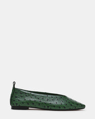 SWANKY Ostrich Green Leather Almond-Toe Ballet Women's Flat | Steve Madden