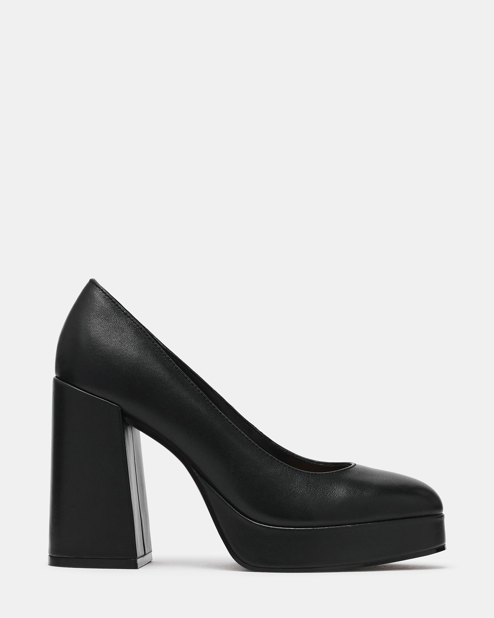 TATI Black Leather Round-Toe Platform Women's Block Heel | Steve Madden