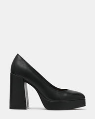 TATI Black Leather Round-Toe Platform Women's Block Heel | Steve Madden