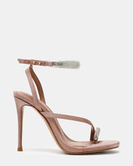 TIA Rhinestones Mocha Satin Open-Toe Stiletto Women's Heel | Steve Madden