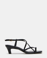 TRIANA Black Leather Strappy Square-Toe Thong Women's Kitten Heel | Steve Madden