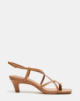 TRIANA Tan Leather Strappy Square-Toe Thong Women's Kitten Heel | Steve Madden