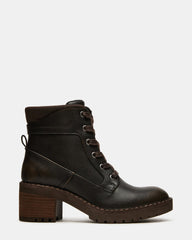 TUFF Dark Brown Lace-Up Block Heel Women's Ankle Boot | Steve Madden