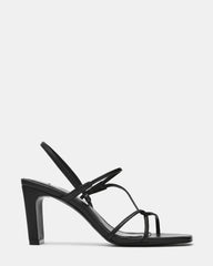 VINETIA Black Leather Strappy Square-Toe Women's Block Heel | Steve Madden