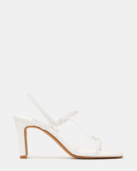VINETIA White Leather Strappy Square-Toe Women's Block Heel | Steve Madden