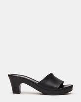 WEYRA Black Leather Mule Wood Bottom Women's Sandal | Steve Madden