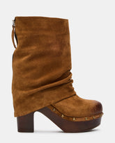 WOODLEY Chestnut Suede Fold-Over Studded Platform Women's Boot | Steve Madden