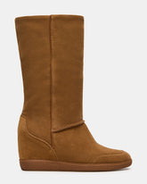 WOODSIDE Chestnut Suede Fold-Over Wedge Women's Boot | Steve Madden