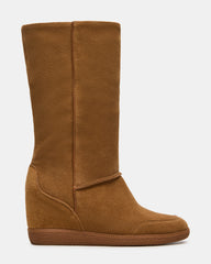 WOODSIDE Chestnut Suede Fold-Over Wedge Women's Boot | Steve Madden