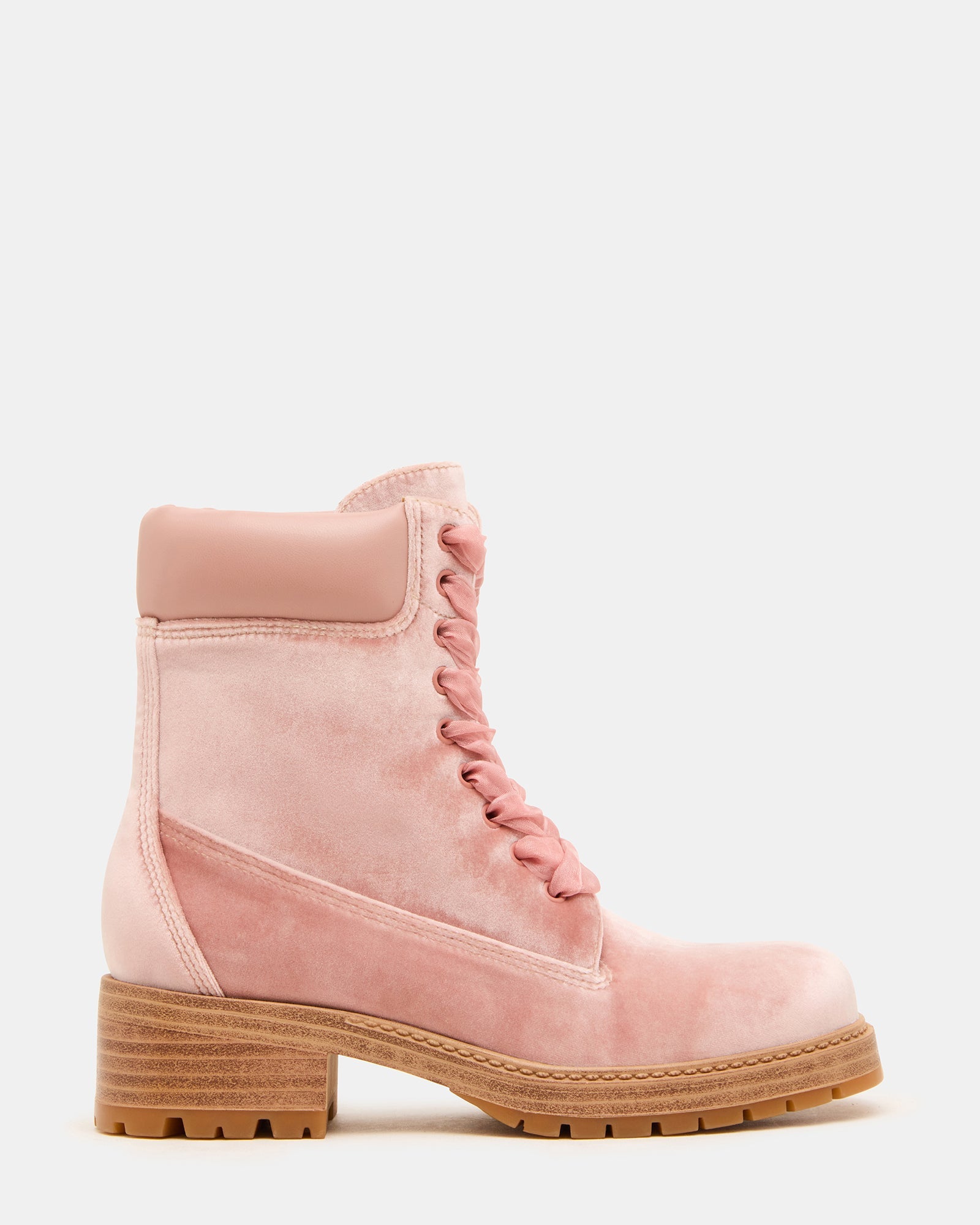 YORK Pink Velvet Lace-Up Combat Women's Ankle Boot | Steve Madden