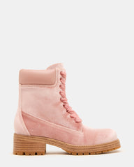 YORK Pink Velvet Lace-Up Combat Women's Ankle Boot | Steve Madden