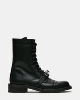 YUNA Black Leather Lace-Up Combat Women's Ankle Boot | Steve Madden