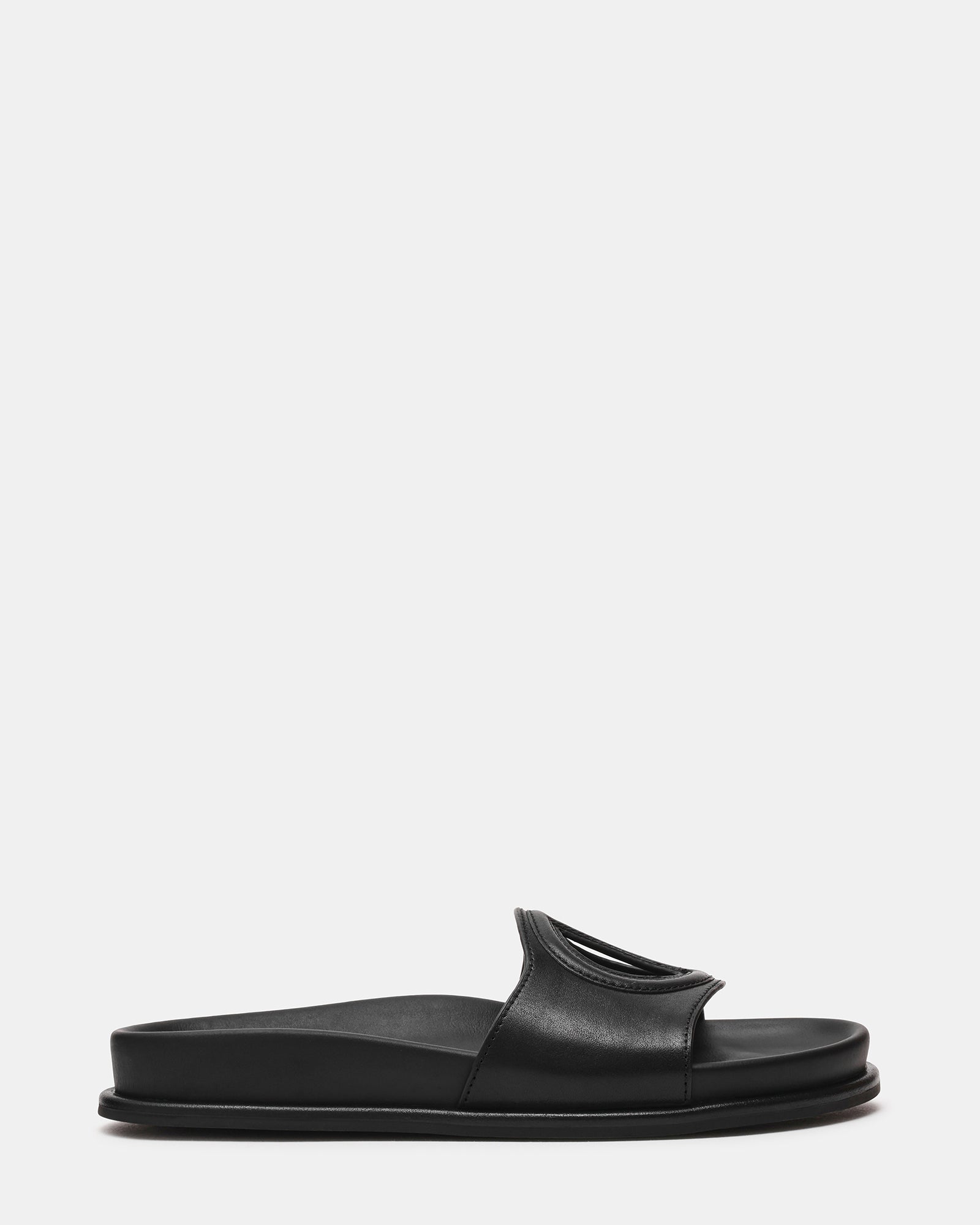 ZOSIA Black Leather Cut-Out Slide Footbed Women's Sandal | Steve Madden