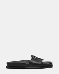 ZOSIA Black Leather Cut-Out Slide Footbed Women's Sandal | Steve Madden