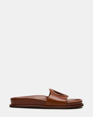 ZOSIA Cognac Leather Cut-Out Slide Footbed Women's Sandal | Steve Madden