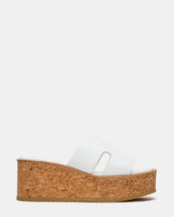 HARMONY White Leather Wedge Mule Cork Platform Women's Sandal | Steve Madden