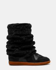 MAVIS Faux Fur Black Suede High-Top Velcro Women's Wedge Sneaker | Steve Madden
