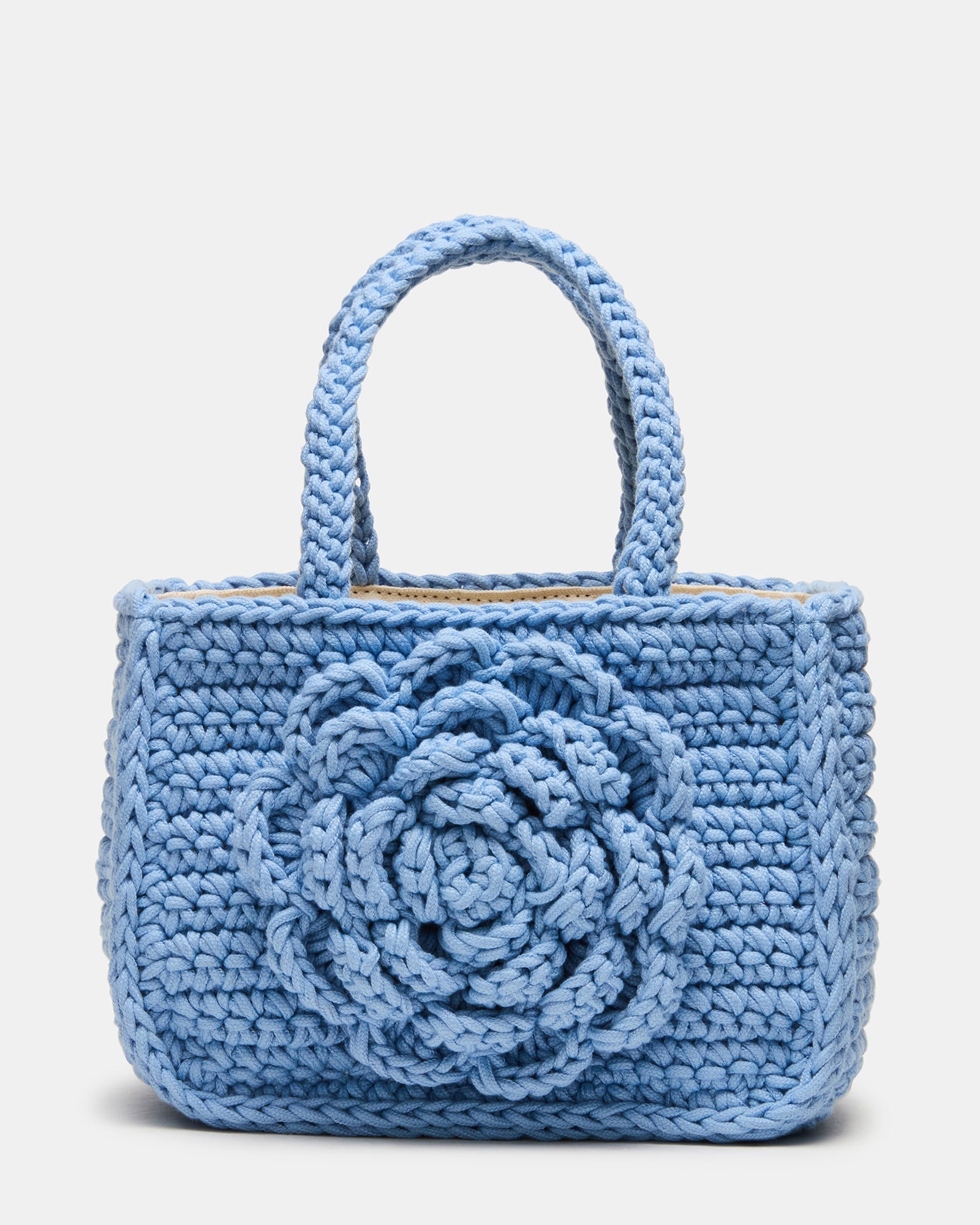 LUVLY Bag Light Blue Mini Top-Handle Flower Decal Crochet Crossbody Handbag | Steve Madden